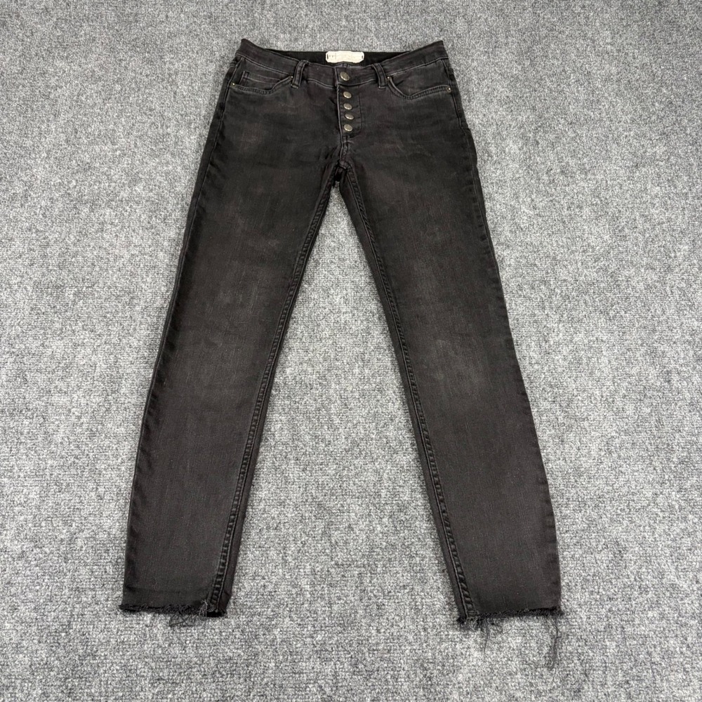 Free People Skinny Jeans Black Exposed Button Fly Raw Hem W27R